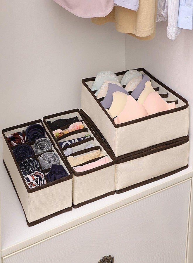 BROGBUS Foldable Storage Box for Wardrobe Undergarments Innerwear Cupboard Organizer Closet Drawer Divider Box for Socks Bra and Panty Tie Scarfs - Set of 4, Cream - Image 5